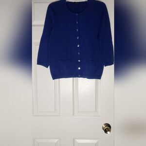 Talbots LP Navy Blue  PIMA COTTON Blend 3/4 Slv Pockets CardiganTimeless Design